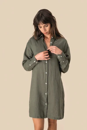 Hemdblusenkleid aus Leinen für Damen
