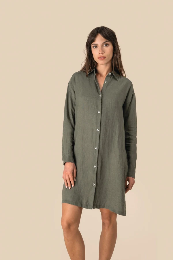 Hemdblusenkleid aus Leinen für Damen