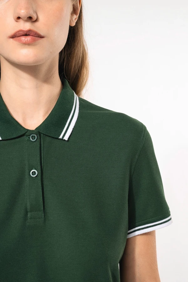 Damen Poloshirt mit kurzen Ärmeln und kontrastfarbenen Paspeln