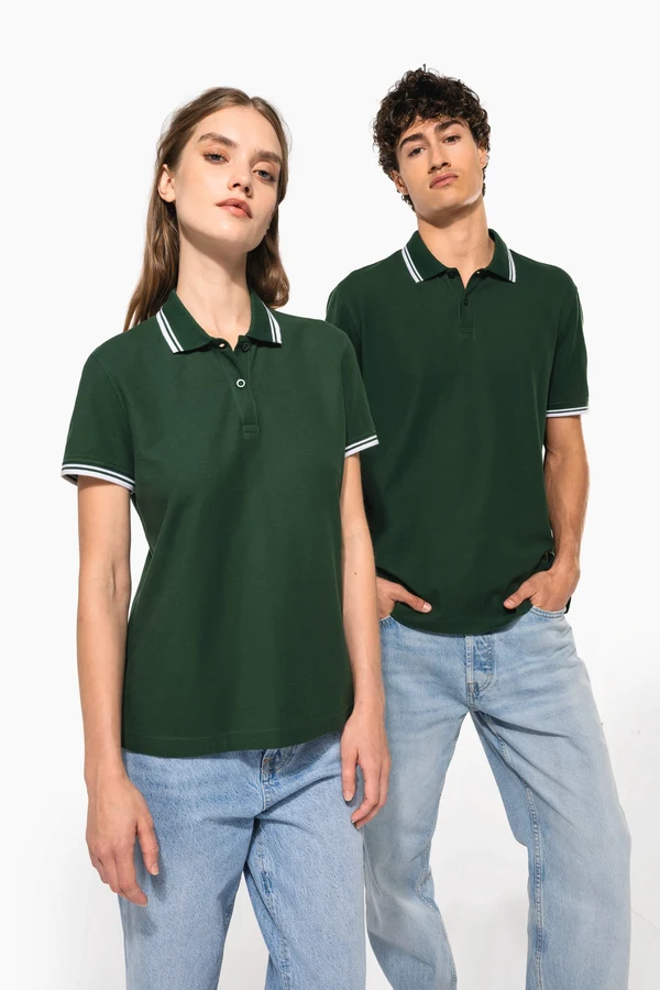Damen Poloshirt mit kurzen Ärmeln und kontrastfarbenen Paspeln