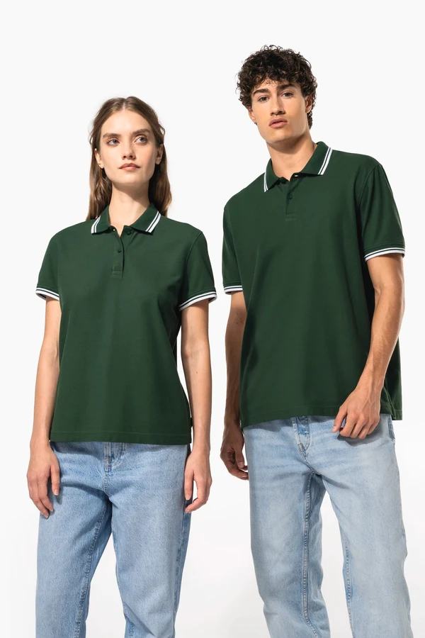 Damen Poloshirt mit kurzen Ärmeln und kontrastfarbenen Paspeln