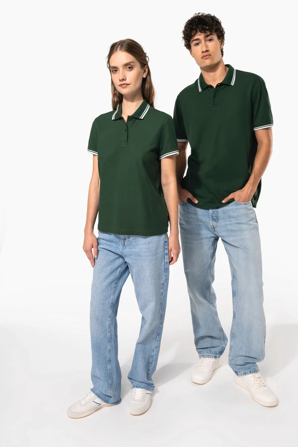 Damen Poloshirt mit kurzen Ärmeln und kontrastfarbenen Paspeln