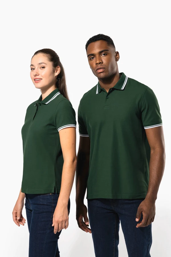 Damen Poloshirt mit kurzen Ärmeln und kontrastfarbenen Paspeln
