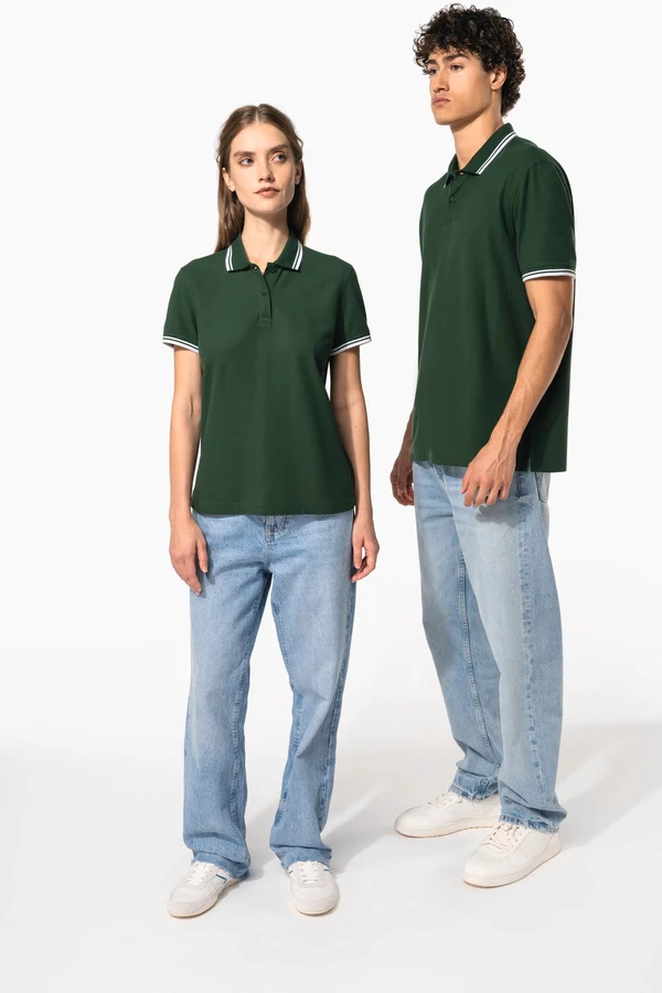 Damen Poloshirt mit kurzen Ärmeln und kontrastfarbenen Paspeln