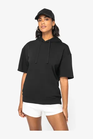 Umweltfreundliches Unisex Kapuzen-Sweatshirt mit überschnittener Schulterpartie aus French Terry Black