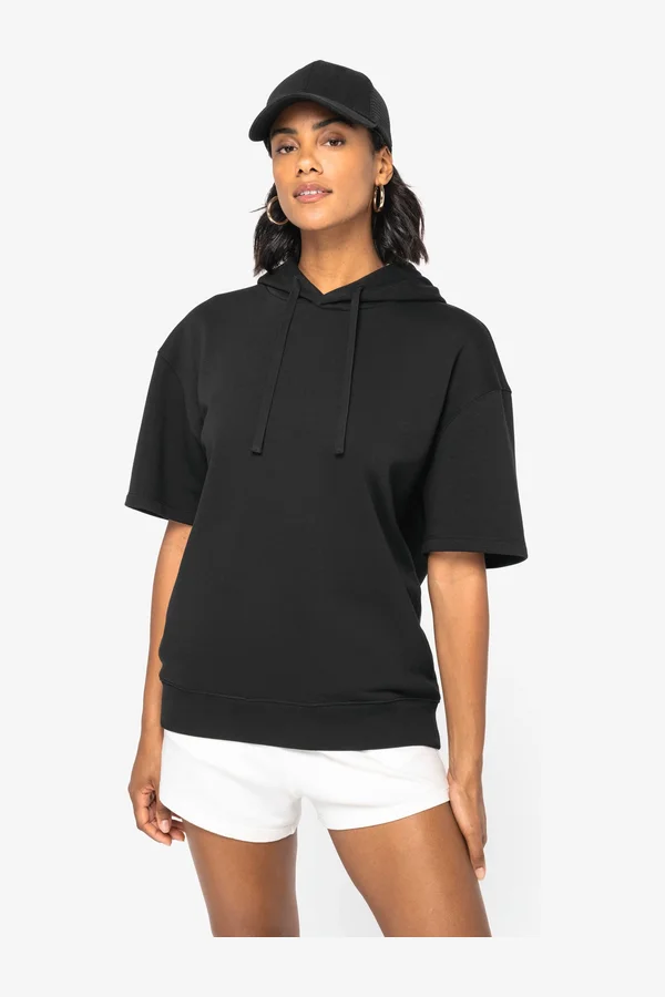 Umweltfreundliches Unisex Kapuzen-Sweatshirt mit überschnittener Schulterpartie aus French Terry Black