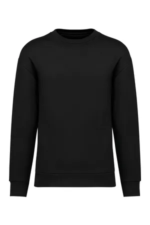 Umweltfreundliches Unisex Sweatshirt mit Rundhalsausschnitt und hängenden Schultern aus gebürstetem Molton Black