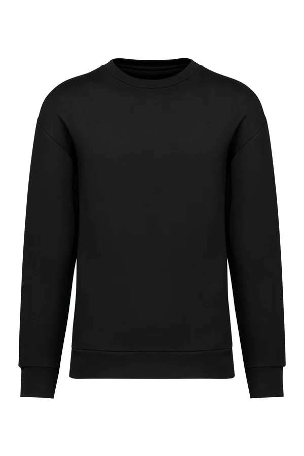 Umweltfreundliches Unisex Sweatshirt mit Rundhalsausschnitt und hängenden Schultern aus gebürstetem Molton Black