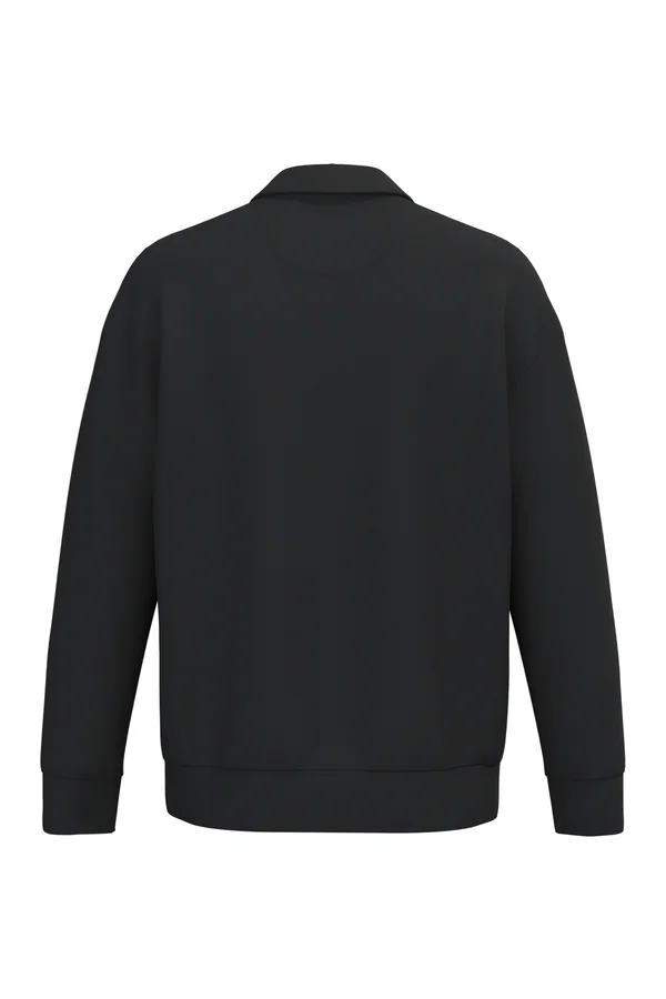 Umweltfreundliches Unisex-Sweatshirt mit Reißverschluss, Polokragen und überschnittenen Schultern Black