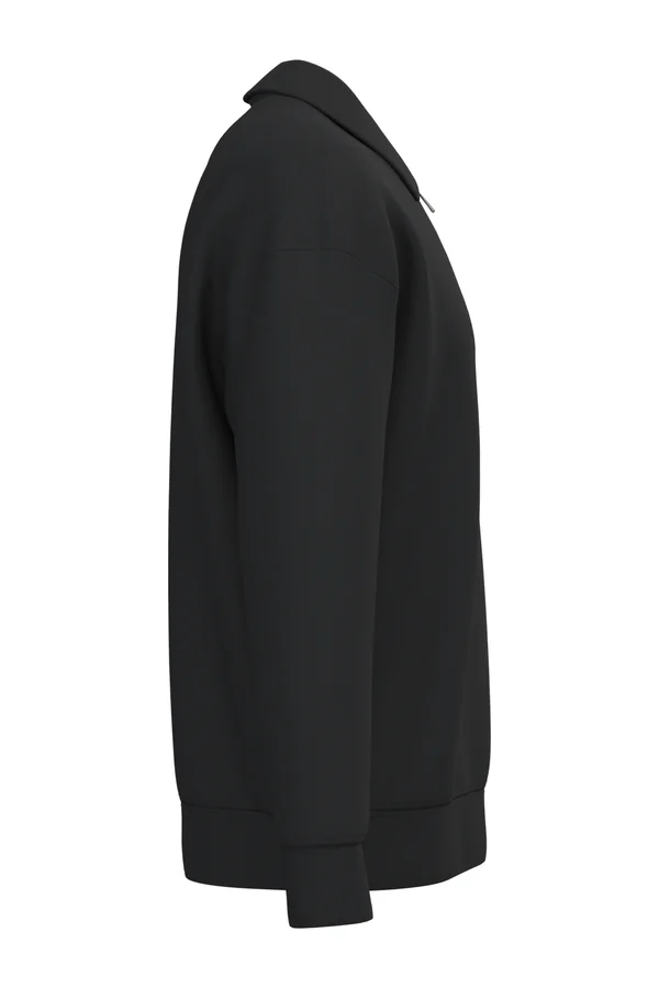 Umweltfreundliches Unisex-Sweatshirt mit Reißverschluss, Polokragen und überschnittenen Schultern Black