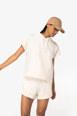 Umweltfreundliches Damen-Sweatshirt mit Kapuze, ärmellos und weit aus French Terry