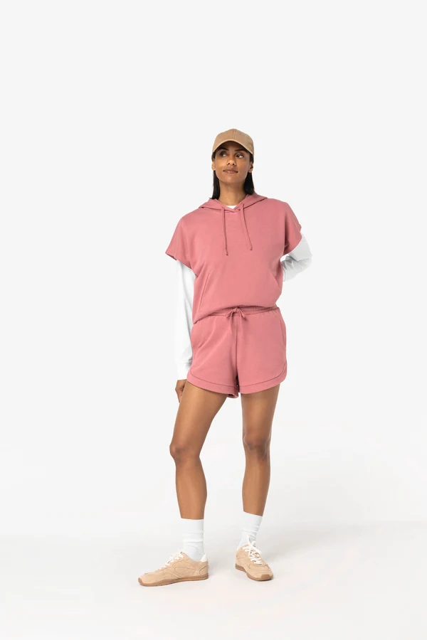 Umweltfreundliches Damen-Sweatshirt mit Kapuze, ärmellos und weit aus French Terry