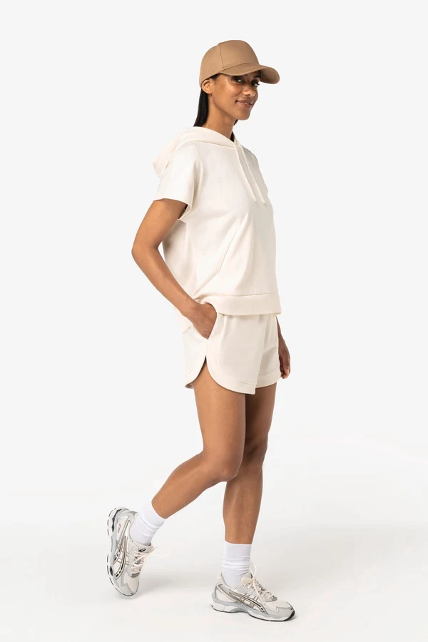 Umweltfreundliches Damen-Sweatshirt mit Kapuze, ärmellos und weit aus French Terry