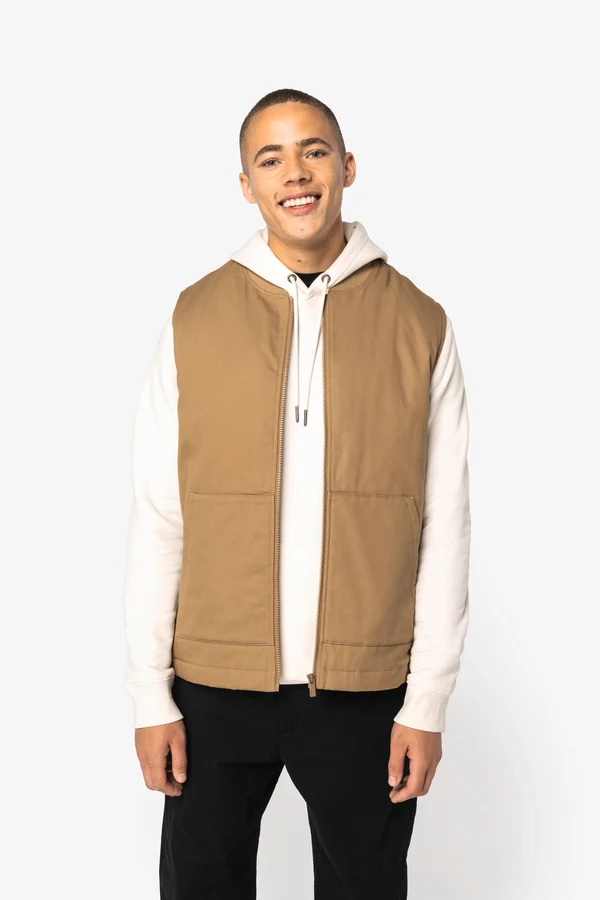 Umweltfreundlicher Gesteppte Unisex-Twill-Bodywarmer mit Teddykragen