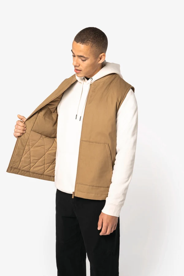 Umweltfreundlicher Gesteppte Unisex-Twill-Bodywarmer mit Teddykragen
