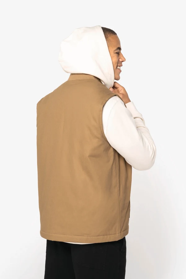 Umweltfreundlicher Gesteppte Unisex-Twill-Bodywarmer mit Teddykragen