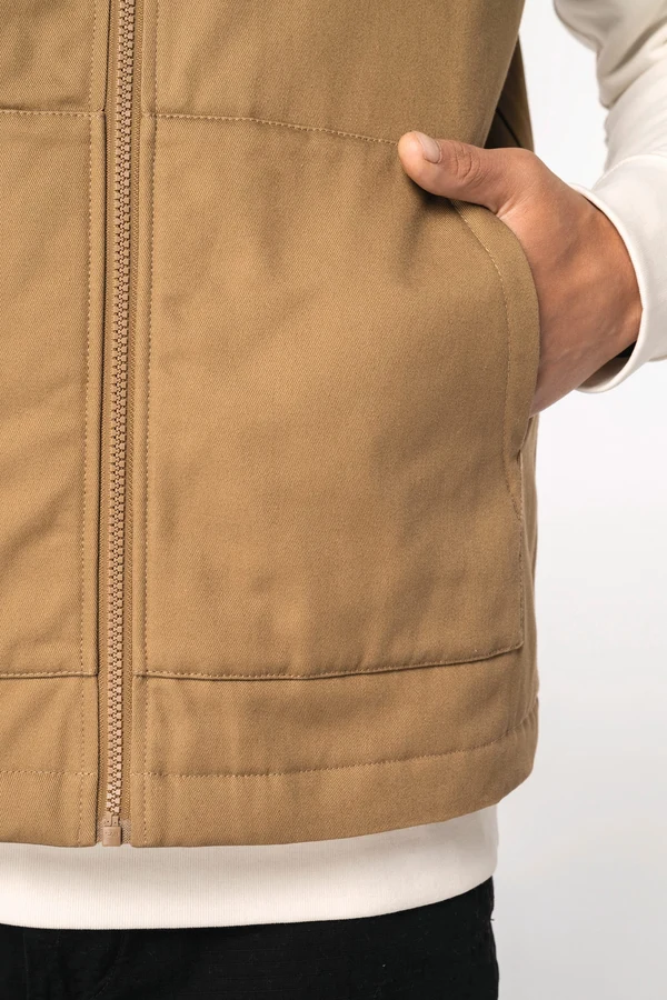 Umweltfreundlicher Gesteppte Unisex-Twill-Bodywarmer mit Teddykragen