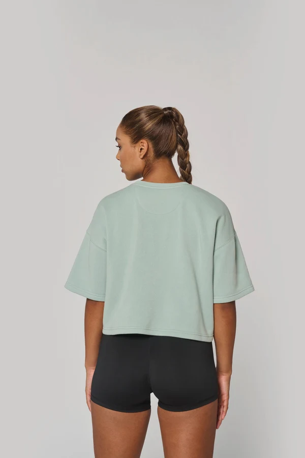 Damen Cropped-Sweatshirt mit kurzen Ärmeln und Rundhalsausschnitt
