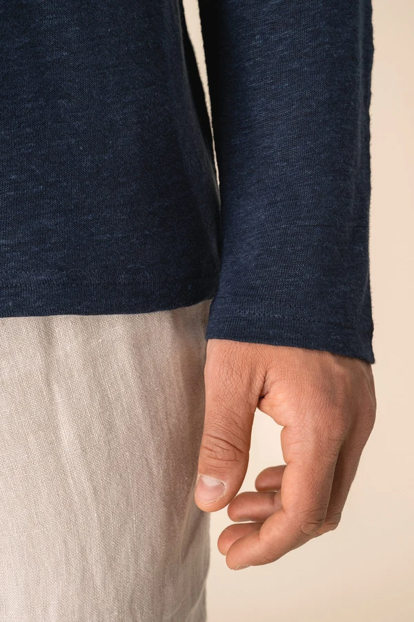 Leinen-Polohemd mit langen Ärmeln für Herren