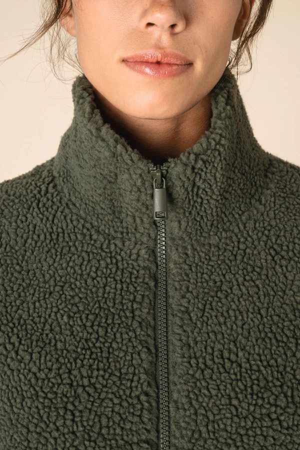 Unisex-Sweatshirt aus Sherpa mit Reißverschluss und überschnittenen Schultern
