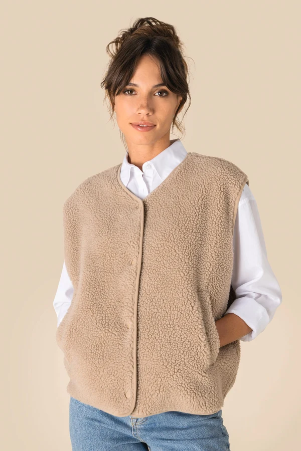 Ärmellose Sherpa-Jacke für Damen