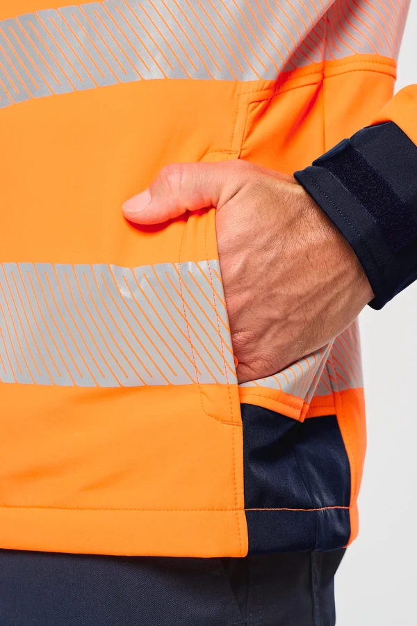 Recycelte Safety Softshell-Jacke mit abnehmbaren Ärmeln