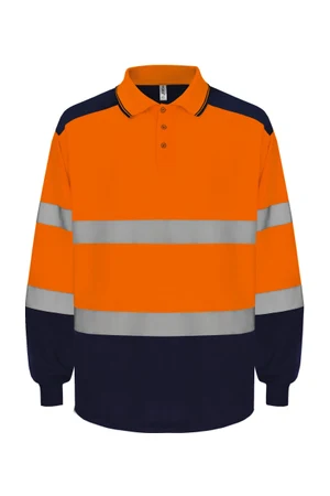 Zweifarbiges Langarm-Poloshirt, mit hoher Sichtbarkeit