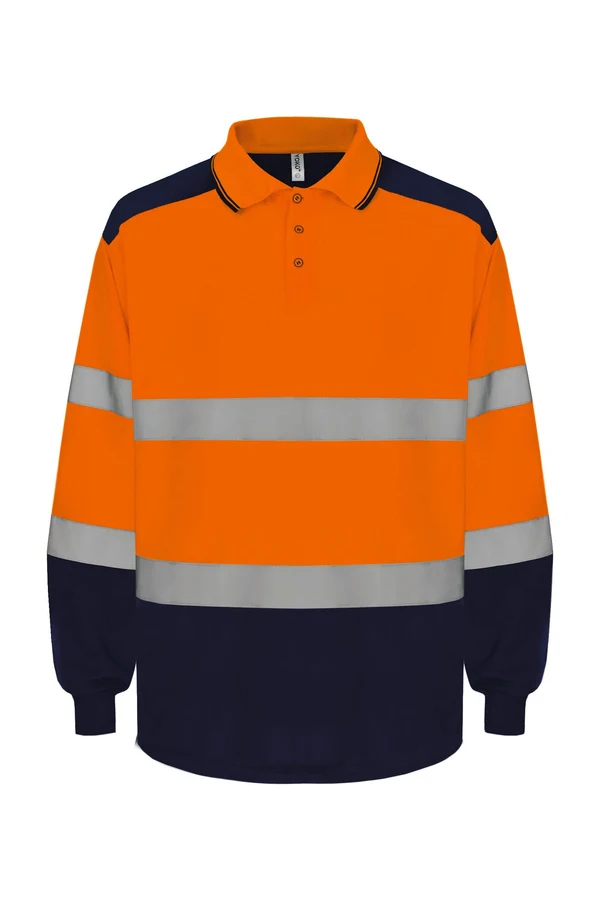 Zweifarbiges Langarm-Poloshirt, mit hoher Sichtbarkeit