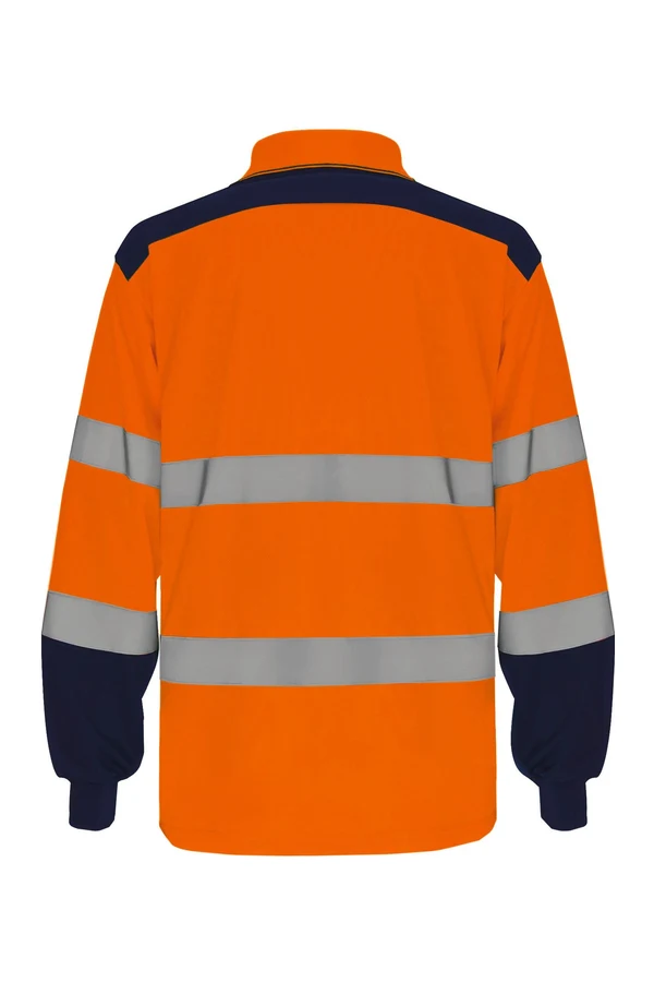Zweifarbiges Langarm-Poloshirt, mit hoher Sichtbarkeit