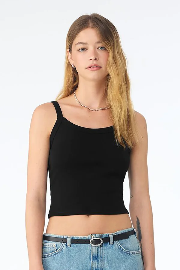 Women´s Micro Rib Spaghetti Strap Tank Solid Black Blend