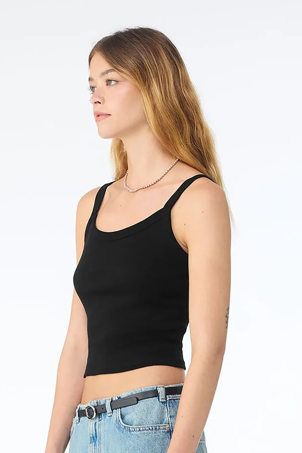 Women´s Micro Rib Spaghetti Strap Tank Solid Black Blend