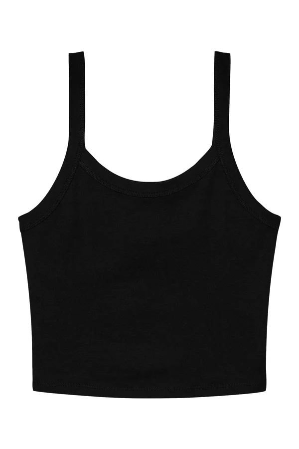 Women´s Micro Rib Spaghetti Strap Tank Solid Black Blend