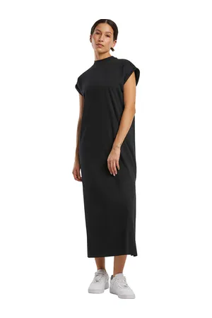 Ladies Long Extended Shoulder Dress Black