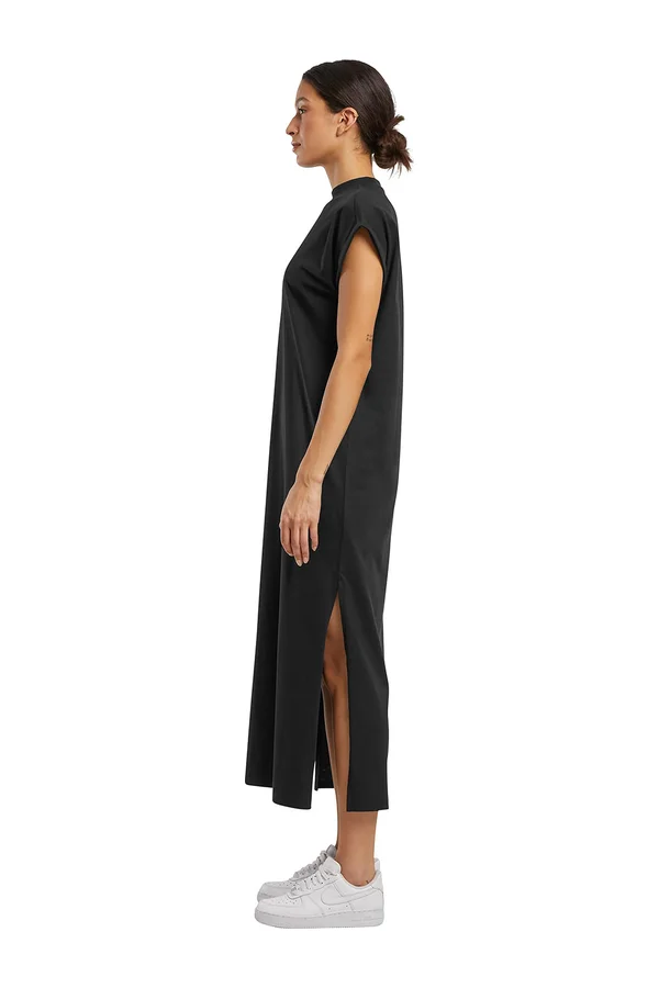 Ladies Long Extended Shoulder Dress Black