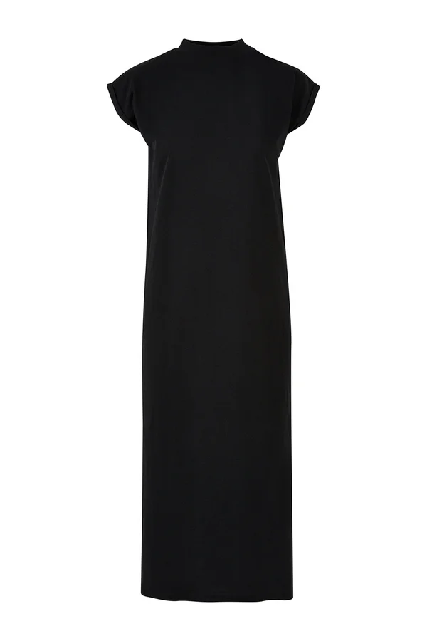 Ladies Long Extended Shoulder Dress Black