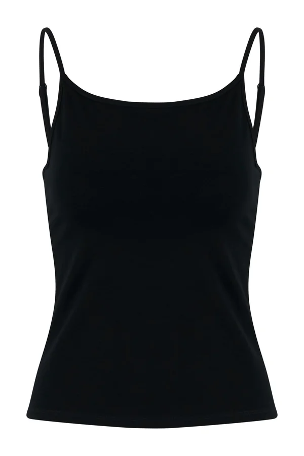 Ladies Stretch Jersey Short Slim Top Black