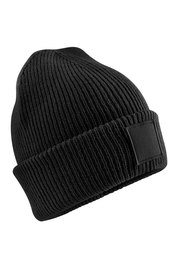 Kids Deep Cuffed Tonal Patch Beanie Black