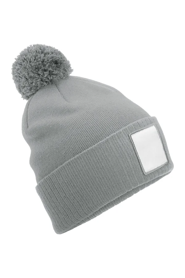 Appliqué Patch Pom Beanie Ash/White