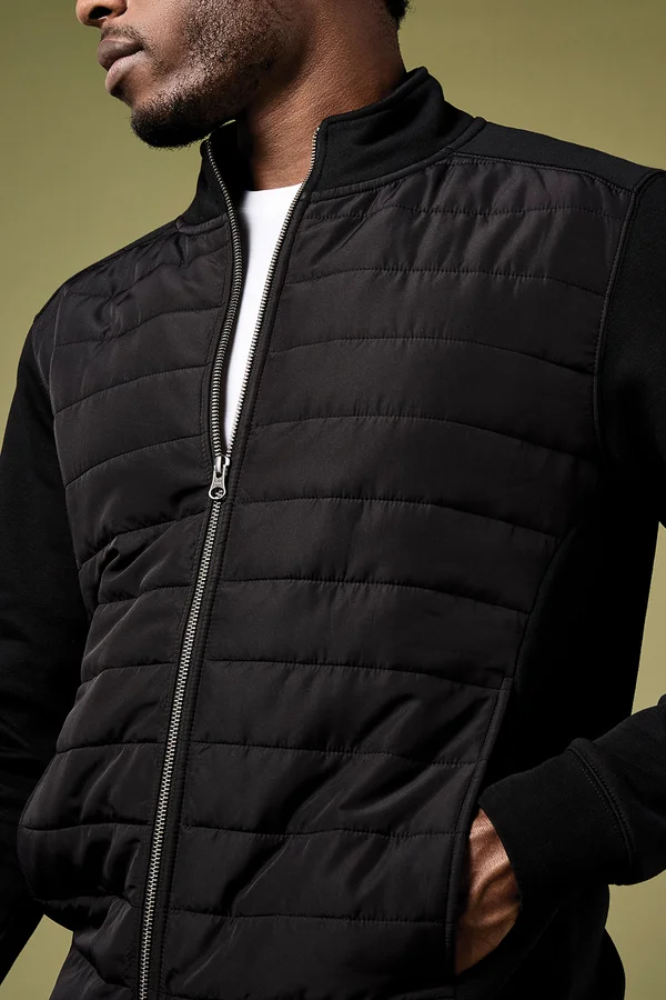 Regular Fit Quilted Full Zip Sweatshirt Black