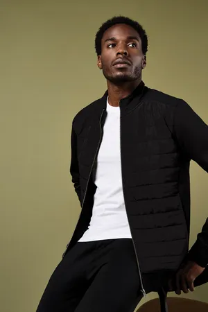 Regular Fit Quilted Full Zip Sweatshirt Black