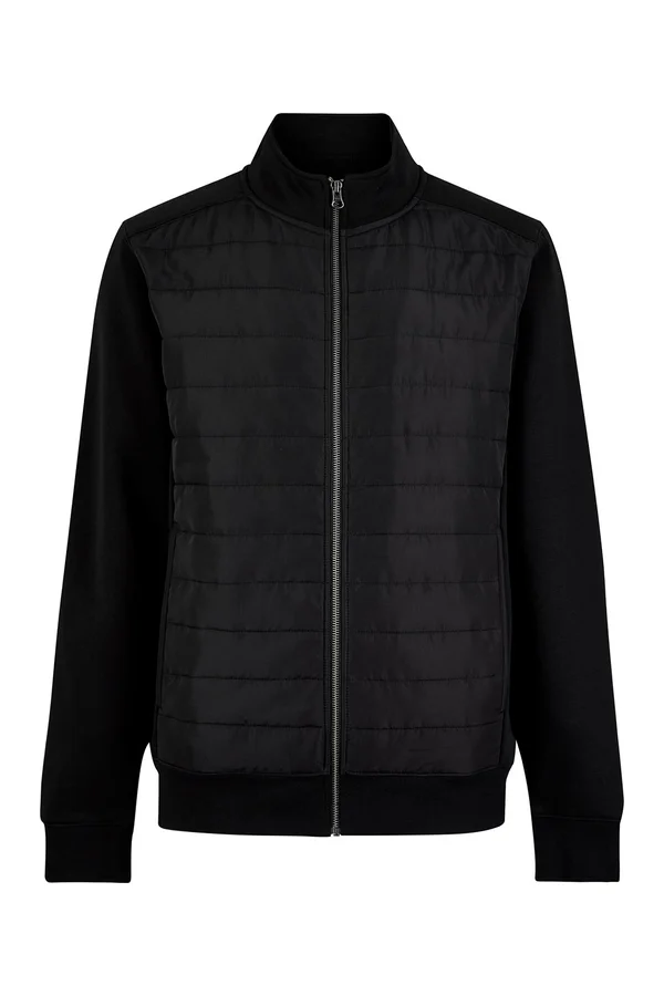 Regular Fit Quilted Full Zip Sweatshirt Black