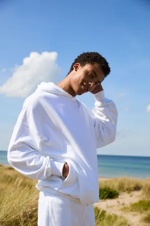 Tiger Cotton Oversized Hoodie with Side Pockets White
