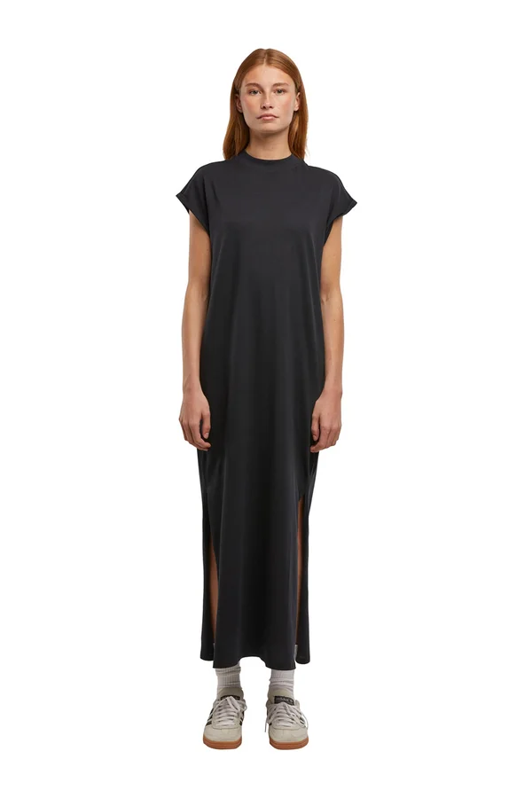 Ladies Long Extended Shoulder Dress Black
