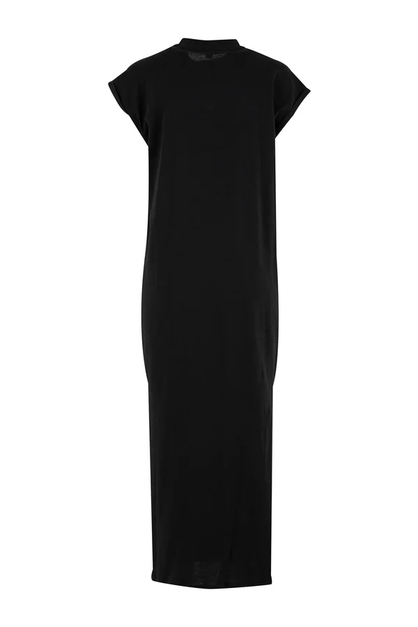Ladies Long Extended Shoulder Dress Black