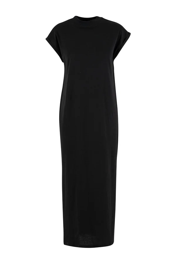 Ladies Long Extended Shoulder Dress Black