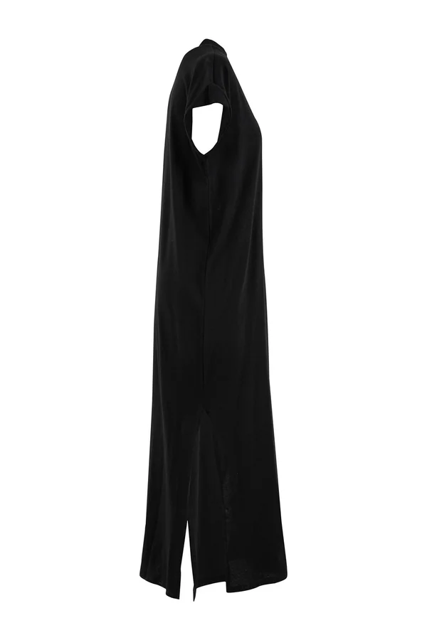 Ladies Long Extended Shoulder Dress Black