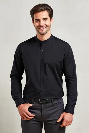 Men´s Banded Collar Grandad Long Sleeve Shirt Black