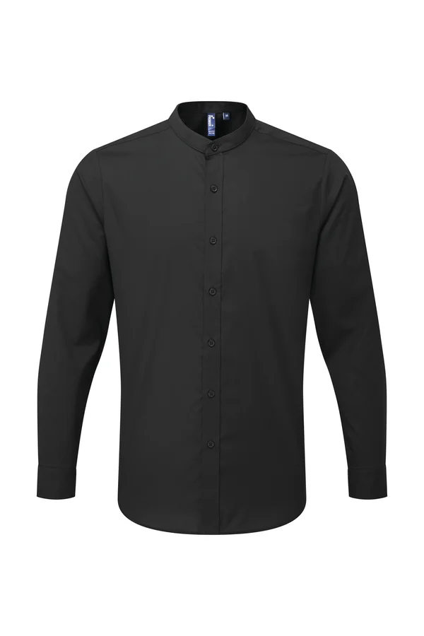 Men´s Banded Collar Grandad Long Sleeve Shirt Black