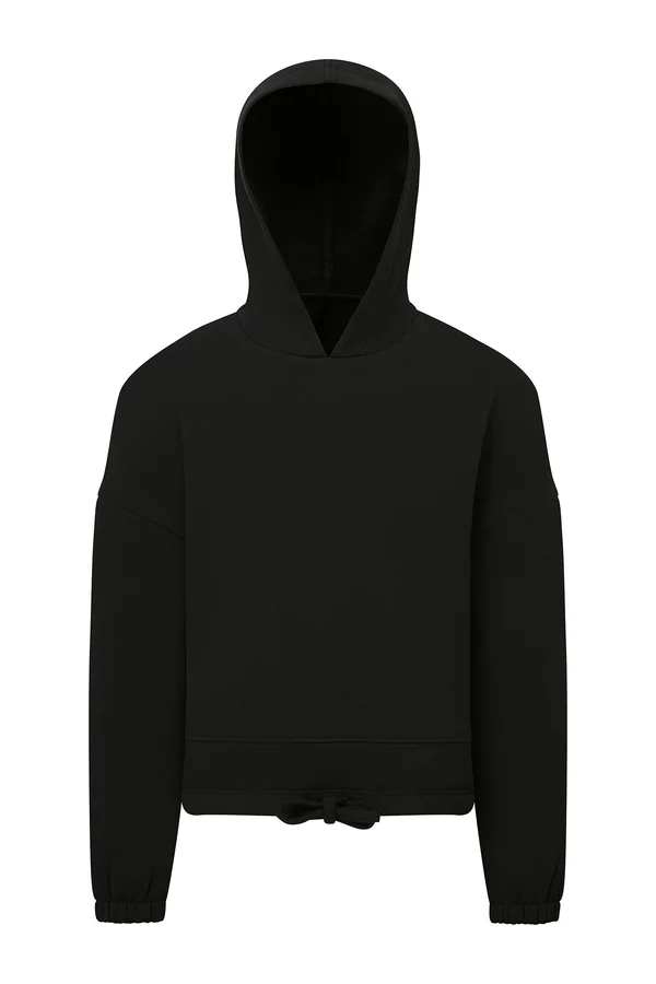 Kids Recycled Cropped Oversize Hoodie Black