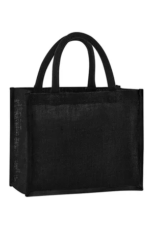 Natural Starched Jute Midi Bag Black / Black